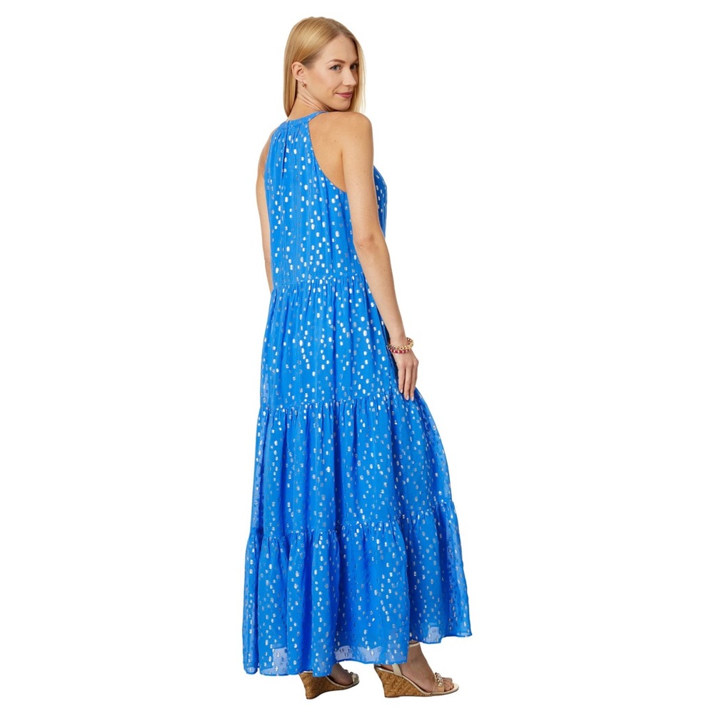 Lilly Pulitzer Beccalyn maxi dress boca blue viscose metallic clip dobby | L - Picture 4 of 15